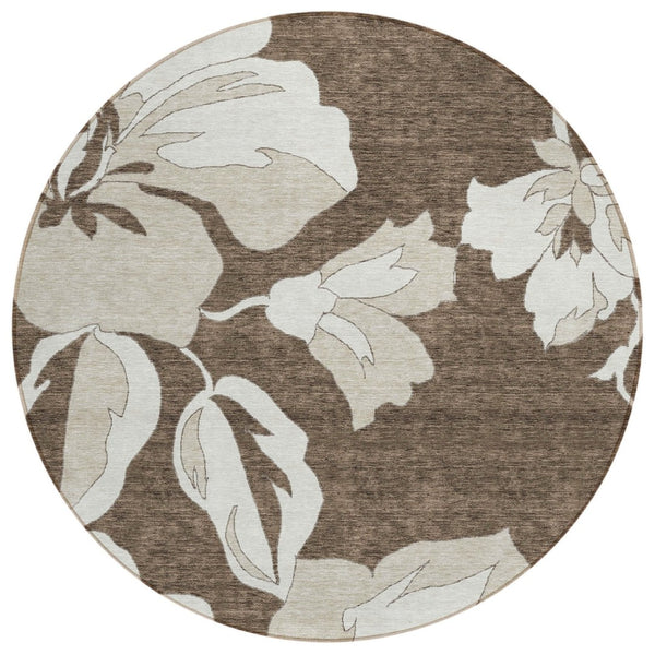 HomeRoots 5' Durable Floral Area Rug for Indoor & Outdoor Use - Soft, Washable, High-Traffic Performance Rug 8' Round 589532