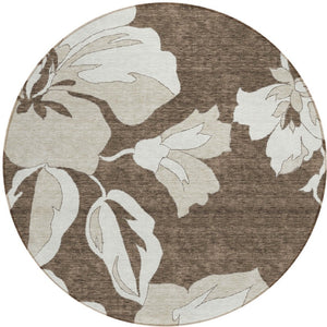 Homeroots 3' Artichoke Green Floral Washable Area Rug - Durable, Stylish Design For Indoor & Outdoor Use 8' Round Polyester 589532