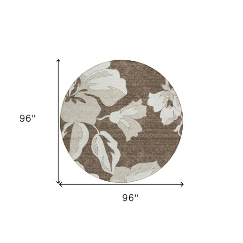 Homeroots 3' Artichoke Green Floral Washable Area Rug - Durable, Stylish Design For Indoor & Outdoor Use 8' Round Polyester 589532