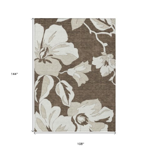 Homeroots 3' Artichoke Green Floral Washable Area Rug - Durable, Stylish Design For Indoor & Outdoor Use 9' X 12' Polyester 589534