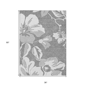 Homeroots 3' Artichoke Green Floral Washable Area Rug - Durable, Stylish Design For Indoor & Outdoor Use 3' X 5' Polyester 589536