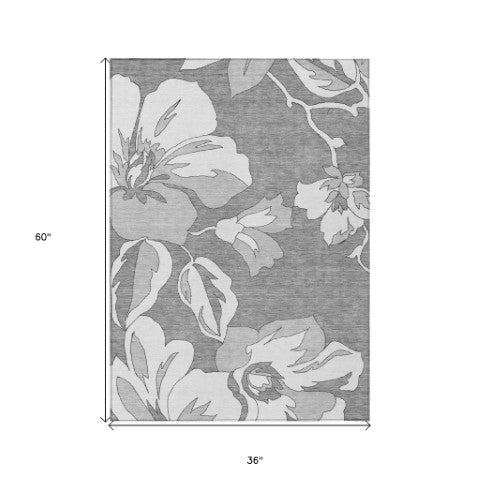 Homeroots 3' Artichoke Green Floral Washable Area Rug - Durable, Stylish Design For Indoor & Outdoor Use 3' X 5' Polyester 589536