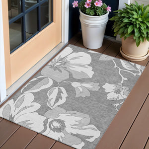 Homeroots 3' Artichoke Green Floral Washable Area Rug - Durable, Stylish Design For Indoor & Outdoor Use 3' X 5' Polyester 589536