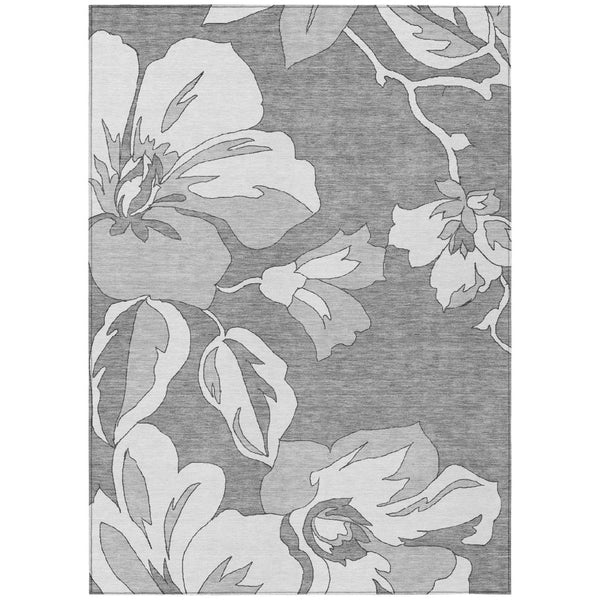 HomeRoots 5' Gray and Silver Floral Area Rug - Durable, Washable Design Perfect for Indoor and Outdoor Spaces 5' X 8' 589537