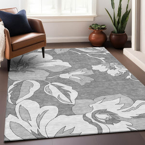 Homeroots 3' Artichoke Green Floral Washable Area Rug - Durable, Stylish Design For Indoor & Outdoor Use 5' X 8' Polyester 589537