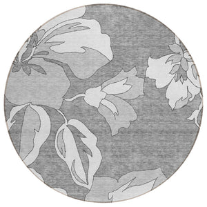 HomeRoots 5' Gray and Silver Floral Area Rug - Durable, Washable Design Perfect for Indoor and Outdoor Spaces 8' Round 589538