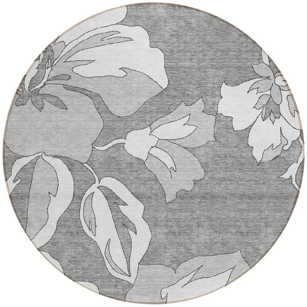 Homeroots 3' Artichoke Green Floral Washable Area Rug - Durable, Stylish Design For Indoor & Outdoor Use 8' Round Polyester 589538