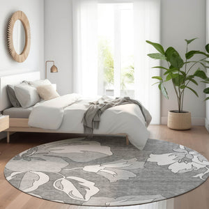 Homeroots 3' Artichoke Green Floral Washable Area Rug - Durable, Stylish Design For Indoor & Outdoor Use 8' Round Polyester 589538