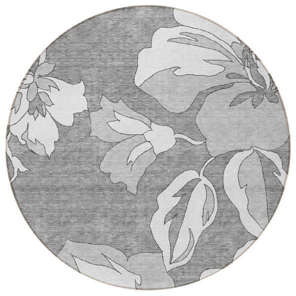 Homeroots 3' Artichoke Green Floral Washable Area Rug - Durable, Stylish Design For Indoor & Outdoor Use 8' Round Polyester 589538