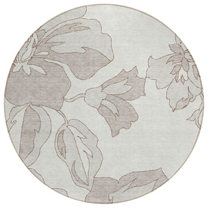 HomeRoots 5' Elegant Floral Area Rug in Ivory Beige and Taupe - Durable, Washable for Indoor and Outdoor Use 8' Round 589544