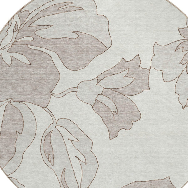 Homeroots 3' Artichoke Green Floral Washable Area Rug - Durable, Stylish Design For Indoor & Outdoor Use 8' Round Polyester 589544