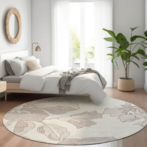 Homeroots 3' Artichoke Green Floral Washable Area Rug - Durable, Stylish Design For Indoor & Outdoor Use 8' Round Polyester 589544