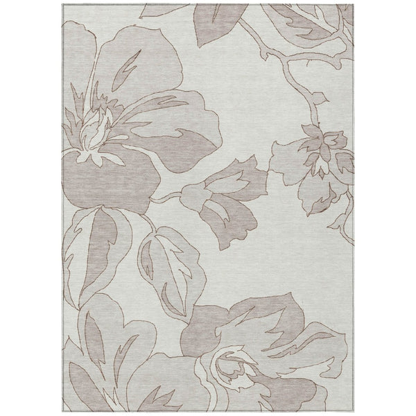 HomeRoots 5' Elegant Floral Area Rug in Ivory Beige and Taupe - Durable, Washable for Indoor and Outdoor Use 8' X 10' 589545