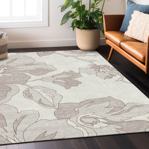 Homeroots 3' Artichoke Green Floral Washable Area Rug - Durable, Stylish Design For Indoor & Outdoor Use 8' X 10' Polyester 589545