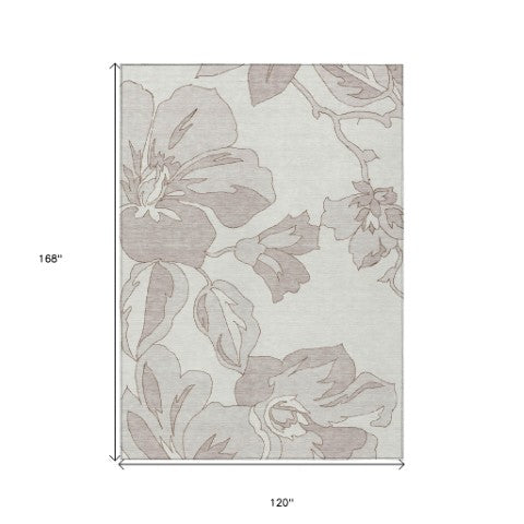 Homeroots 3' Artichoke Green Floral Washable Area Rug - Durable, Stylish Design For Indoor & Outdoor Use 10' X 14' Polyester 589547