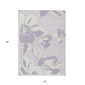 Homeroots 3' Artichoke Green Floral Washable Area Rug - Durable, Stylish Design For Indoor & Outdoor Use 5' X 8' Polyester 589549