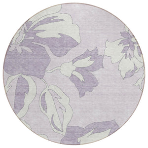 HomeRoots 5' Timeless Lavender Lilac Floral Area Rug for Indoor and Outdoor Use - Washable & Durable Design 8' Round 589550