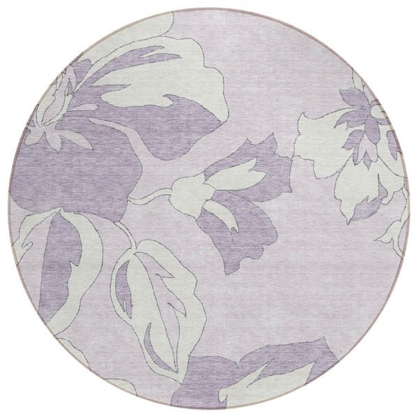 HomeRoots 5' Timeless Lavender Lilac Floral Area Rug for Indoor and Outdoor Use - Washable & Durable Design 8' Round 589550