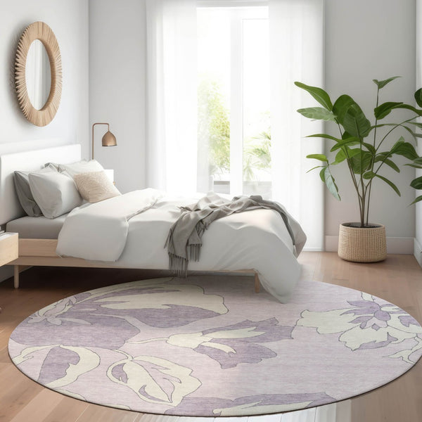 Homeroots 3' Artichoke Green Floral Washable Area Rug - Durable, Stylish Design For Indoor & Outdoor Use 8' Round Polyester 589550