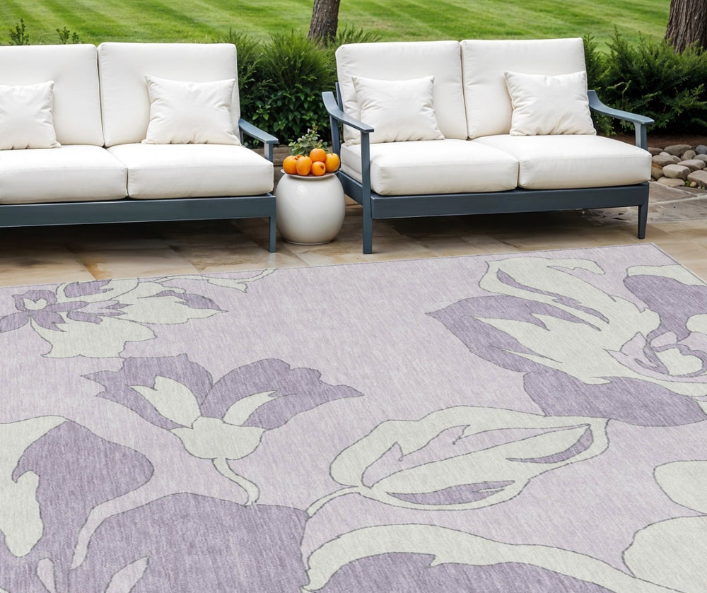 HomeRoots 9' Stylish Floral Indoor Outdoor Area Rug in Lavender, Lilac, and Ivory for Elegant Living Spaces 9' X 12' 589552