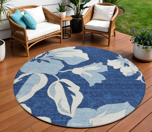 Homeroots 3' Artichoke Green Floral Washable Area Rug - Durable, Stylish Design For Indoor & Outdoor Use 8' Round Polyester 589556