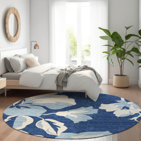 Homeroots 3' Artichoke Green Floral Washable Area Rug - Durable, Stylish Design For Indoor & Outdoor Use 8' Round Polyester 589556