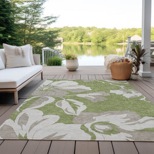Homeroots 3' Artichoke Green Floral Washable Area Rug - Durable, Stylish Design For Indoor & Outdoor Use 3' X 5' Polyester 589560