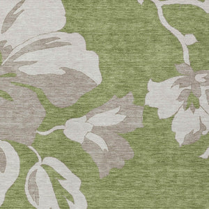 Homeroots 3' Artichoke Green Floral Washable Area Rug - Durable, Stylish Design For Indoor & Outdoor Use 3' X 5' Polyester 589560