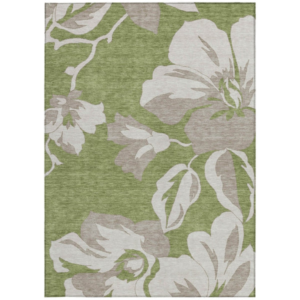 Homeroots 3' Artichoke Green Floral Washable Area Rug - Durable, Stylish Design For Indoor & Outdoor Use 5' X 8' Polyester 589561