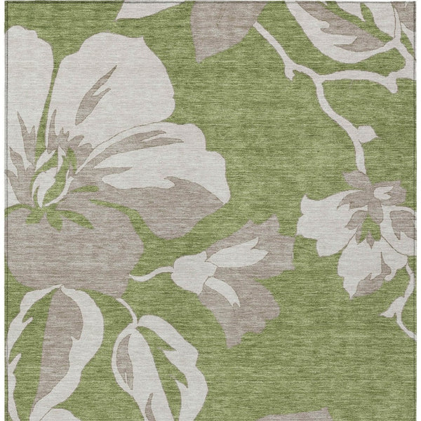 Homeroots 3' Artichoke Green Floral Washable Area Rug - Durable, Stylish Design For Indoor & Outdoor Use 5' X 8' Polyester 589561