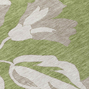 Homeroots 3' Artichoke Green Floral Washable Area Rug - Durable, Stylish Design For Indoor & Outdoor Use 5' X 8' Polyester 589561