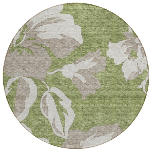 HomeRoots 5' Floral Washable Area Rug in Olive Green, Taupe, and Beige for Stylish Indoor & Outdoor Use 8' Round 589562
