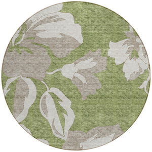 Homeroots 3' Artichoke Green Floral Washable Area Rug - Durable, Stylish Design For Indoor & Outdoor Use 8' Round Polyester 589562