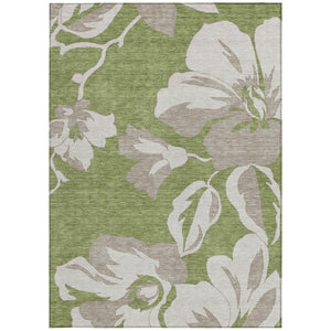 Homeroots 3' Artichoke Green Floral Washable Area Rug - Durable, Stylish Design For Indoor & Outdoor Use 8' X 10' Polyester 589563