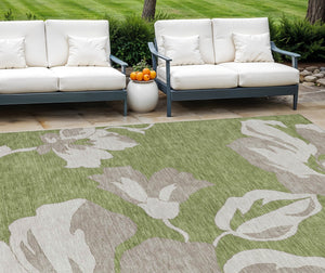 Homeroots 3' Artichoke Green Floral Washable Area Rug - Durable, Stylish Design For Indoor & Outdoor Use 8' X 10' Polyester 589563