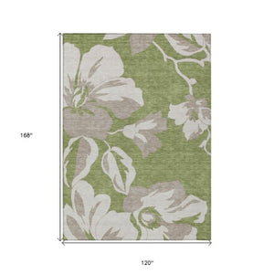 Homeroots 3' Artichoke Green Floral Washable Area Rug - Durable, Stylish Design For Indoor & Outdoor Use 10' X 14' Polyester 589565
