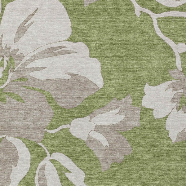 Homeroots 3' Artichoke Green Floral Washable Area Rug - Durable, Stylish Design For Indoor & Outdoor Use 10' X 14' Polyester 589565