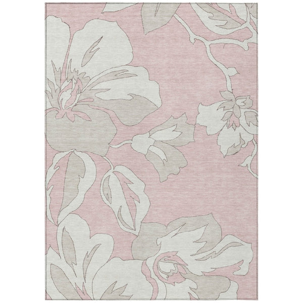 HomeRoots 5' Elegant Floral Washable Area Rug in Soft Pink, Ivory, and Beige for Indoor and Outdoor Use 5' X 8' 589567