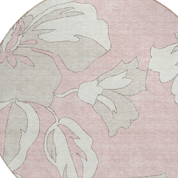 Homeroots 3' Artichoke Green Floral Washable Area Rug - Durable, Stylish Design For Indoor & Outdoor Use 8' Round Polyester 589568