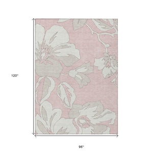 HomeRoots 5' Elegant Floral Washable Area Rug in Soft Pink, Ivory, and Beige for Indoor and Outdoor Use 8' X 10' 589569