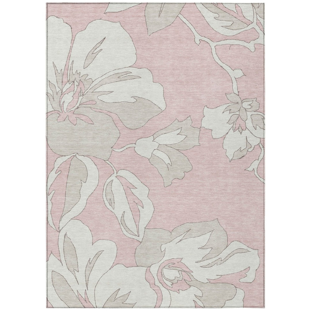 HomeRoots 9' Floral Indoor Outdoor Area Rug in Soft Pink Ivory Beige - Durable, Washable, Elegant Design 9' X 12' 589570