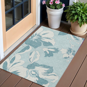 Homeroots 3' Artichoke Green Floral Washable Area Rug - Durable, Stylish Design For Indoor & Outdoor Use 3' X 5' Polyester 589572