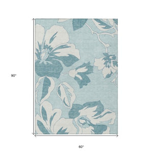 Homeroots 3' Artichoke Green Floral Washable Area Rug - Durable, Stylish Design For Indoor & Outdoor Use 5' X 8' Polyester 589573