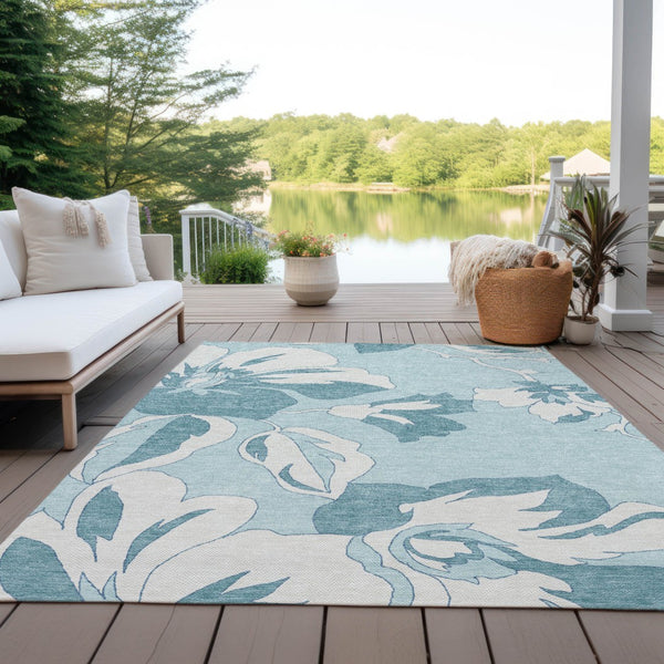 Homeroots 3' Artichoke Green Floral Washable Area Rug - Durable, Stylish Design For Indoor & Outdoor Use 5' X 8' Polyester 589573