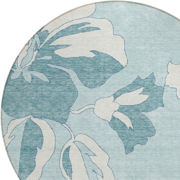 Homeroots 3' Artichoke Green Floral Washable Area Rug - Durable, Stylish Design For Indoor & Outdoor Use 8' Round Polyester 589574