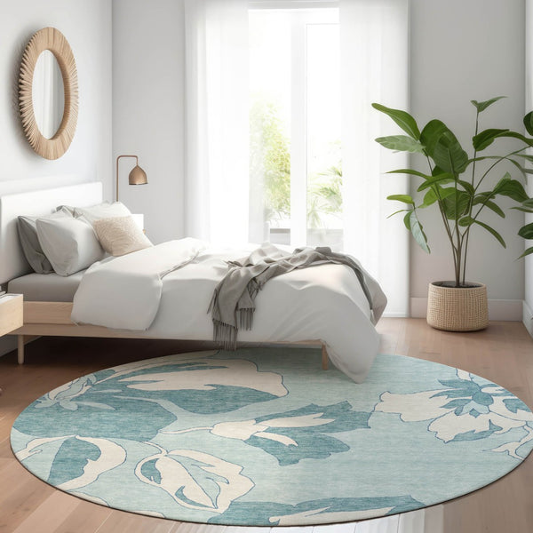 Homeroots 3' Artichoke Green Floral Washable Area Rug - Durable, Stylish Design For Indoor & Outdoor Use 8' Round Polyester 589574