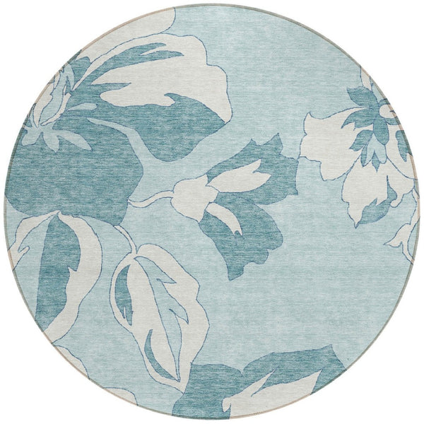 Homeroots 3' Artichoke Green Floral Washable Area Rug - Durable, Stylish Design For Indoor & Outdoor Use 8' Round Polyester 589574
