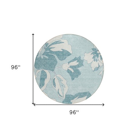 Homeroots 3' Artichoke Green Floral Washable Area Rug - Durable, Stylish Design For Indoor & Outdoor Use 8' Round Polyester 589574