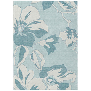 HomeRoots 9' Vibrant Teal Blue Aqua Floral Area Rug - Washable, Durable, Indoor & Outdoor Essential for Versatility 9' X 12' 589576