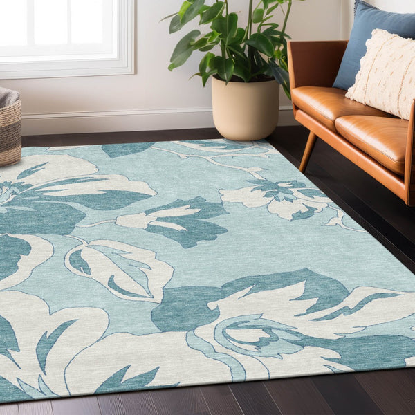 Homeroots 3' Artichoke Green Floral Washable Area Rug - Durable, Stylish Design For Indoor & Outdoor Use 9' X 12' Polyester 589576